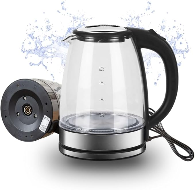 Chaleira Eletrica de Vidro 110v Potência 1200W Capacidade 1,8L Desligamento Automático Efeito de Luz Interno - Qualidade Premium Ezc® - Sucesso Real