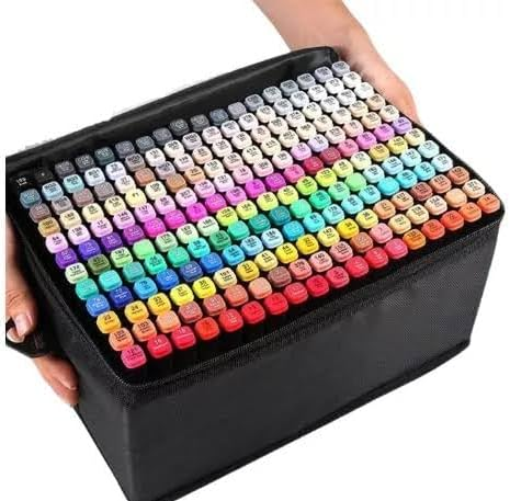 Conjunto de Canetas Marcador Permanente Canetinhas para Colorir Touch com Ponta Dupla para Desenhos Profissional e Escolar com Duas Pontas Hidrográficas com Estojo para Transporte Brashopmall® (120) - Sucesso Real